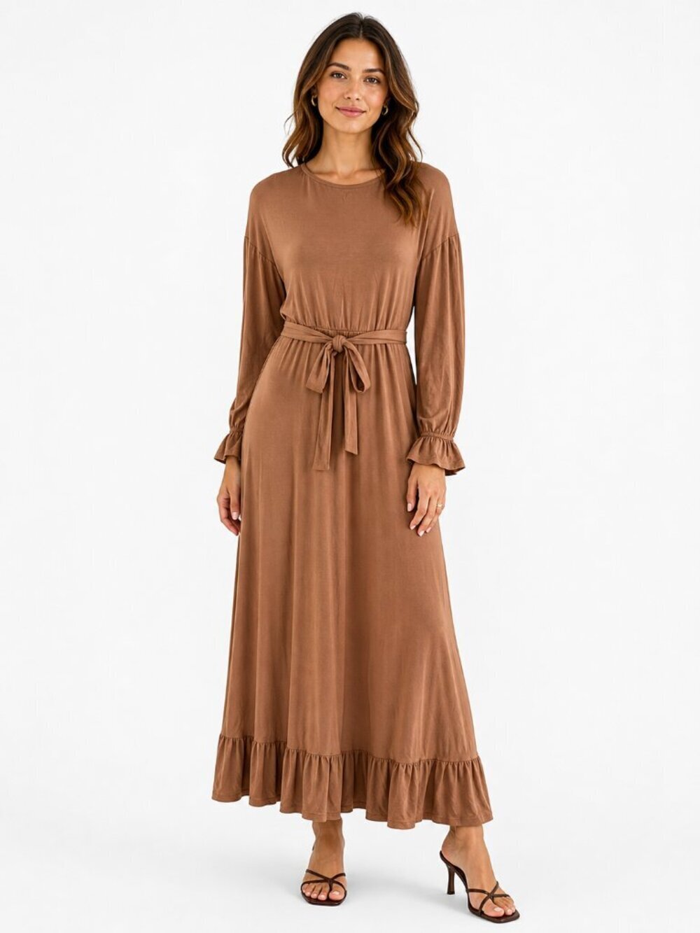 Rachel Pally Modal Jersey Long Sleeve Maxi Dress Brown Size S